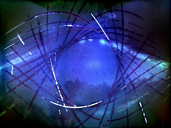 A depiction of lines crossing and making a circular figure.