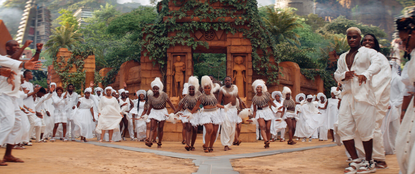 A funeral procession scene from the movie 'Black Panther: Wakanda Forever.'