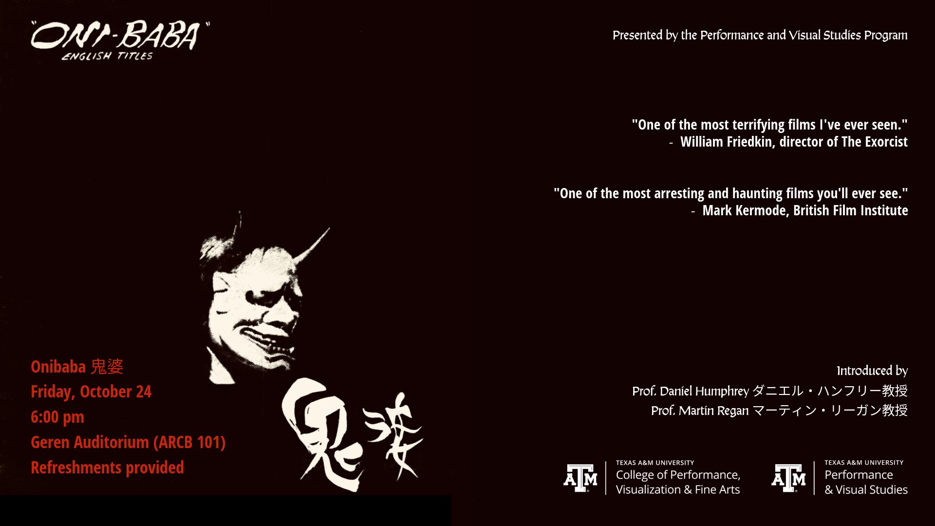 Onibaba Flyer promoting the Halloween Film screening
